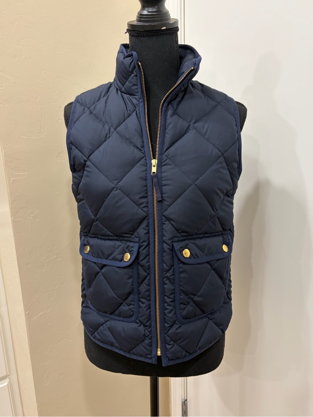 J. Crew Navy Puffer Vest with Ribbed Neck